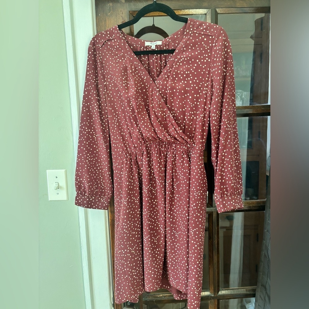 Madewell Brick Red Long Sleeve Dress with White Dots